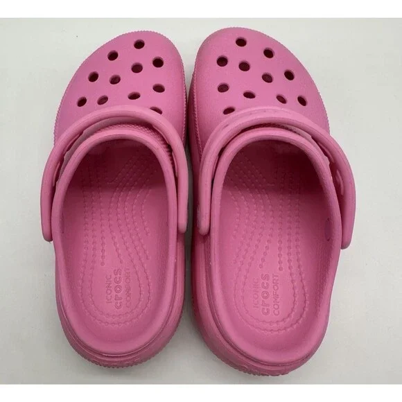 Crocs Mega Crush Clogs Juniors 1 J1 Platform Pink Wedge Kids Youth Slip On - Picture 12 of 13